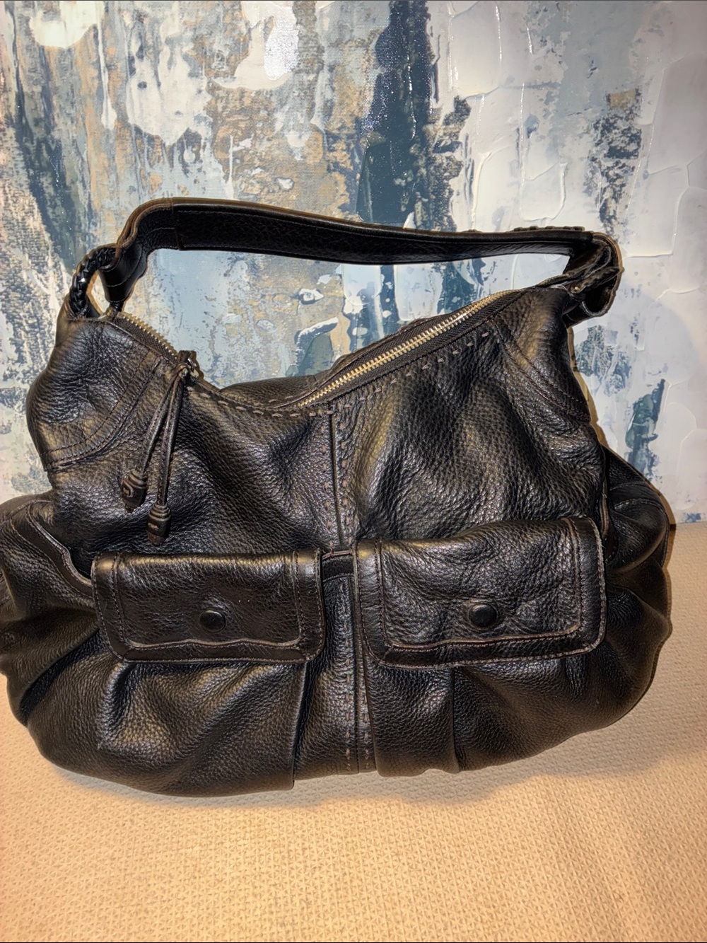 Genuine Cole Haan Black Leather Shoulder Bag - Classic Women's Hobo Minimalist